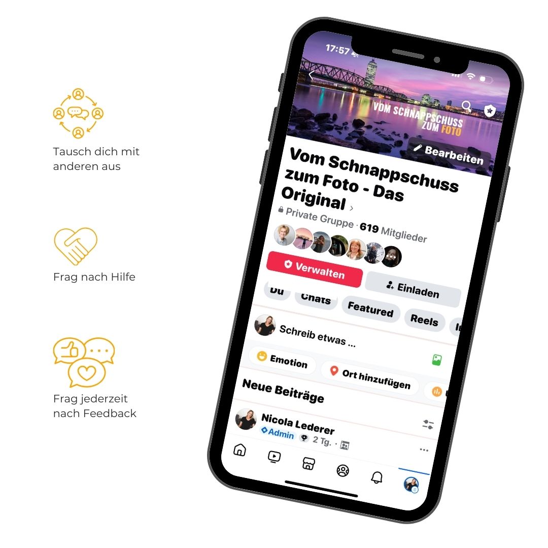 mockup Handy mit der Fotokurs facebook Gruppe für support
